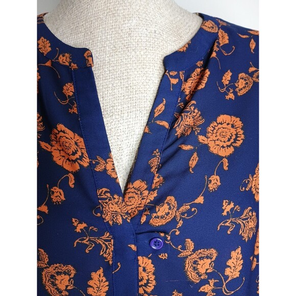 Pleione Blouse Womens Size XL Dark Blue Orange Floral Long Sleeve Anthro - Picture 4 of 10